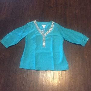Soft Surroundings Aqua pull over V-neck NWOT
